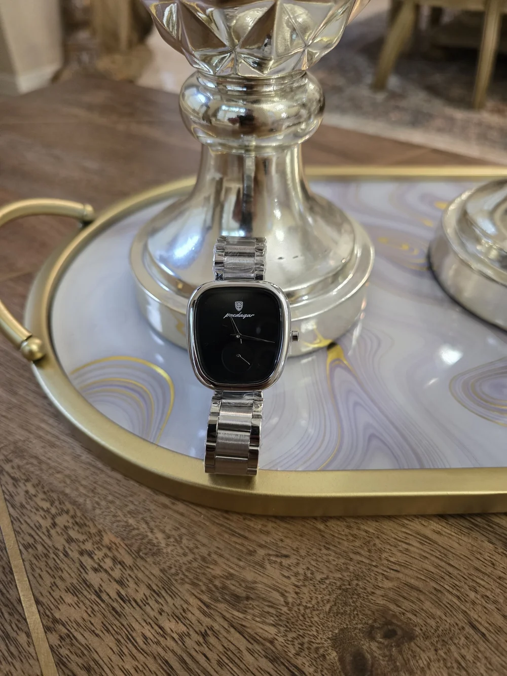 Bredagar Women's Silver Stainless Watch with Black Dial